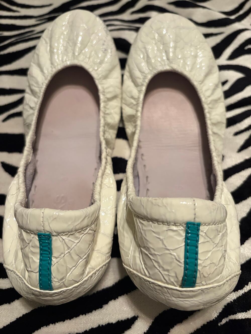 Tieks Diamond White Croc Ballet Flats Women’s Size 8 Teal Sole Leather